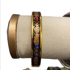 Vintage HERMES black enamel bangle bracelet 70 With Blue, Yellow And Red Fish